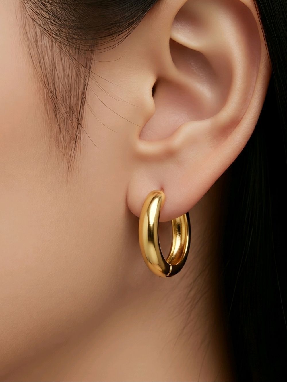Chunky Gold Hoop Earrings 21mm Thick 18K Stainless Steel Hinged Bold Statement